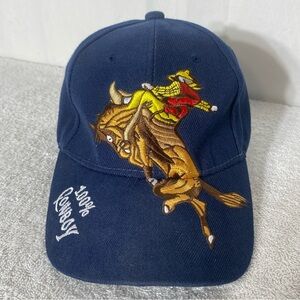 Vintage 100% Cowboy Navy Blue Embroidered Cowboy Ball Cap Hat